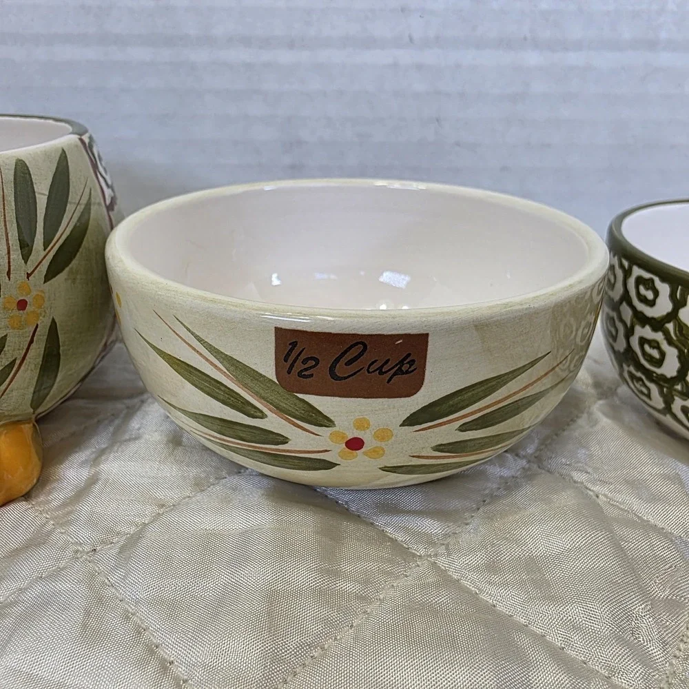 Set Of 4 Vintage Temptations Old World Green Nesting Owl Measuring Cups